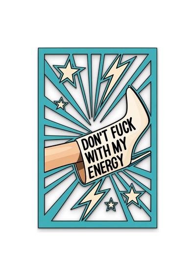 Retro Işınlı Enerji Yazısı Metal Tablo 43x65 Cm Çok Renkli