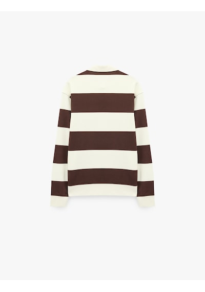 Koton Uzun Kollu Rahat Kalıp Çizgili Düğmeli Polo Yaka Sweatshirt Bordo Çizgili 7wam70058mk