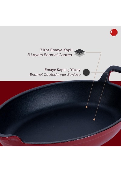 Lava Metal Oval Kuplu Döküm Tava 23x17, Kırmızı Diğer