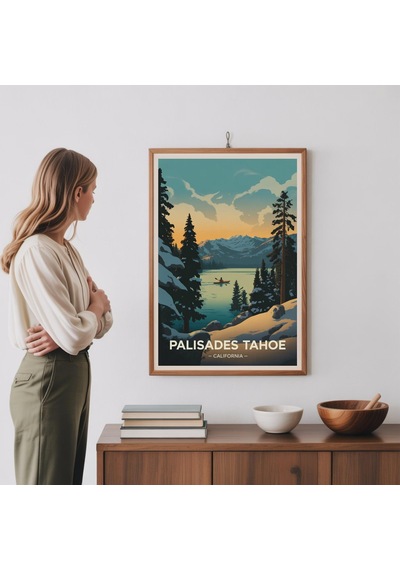 Palisades Tahoe Kayak Merkezi Posteri, Vintage Alp Macerası Duvar Sanatı