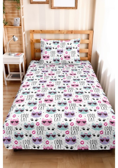 Evimde Bambaşka Pembe Cool Kedi Desenli Kız Çocuk Pike Takımı-kalp Figürlü Mint Bebek Odası Yatak Örtüsü-160x220 CM Evimde Bambaşka Pembe Cool Kedi Desenli Kız Çocuk Pike Takımı-kalp Figürlü Mint Bebek Odası Yatak Örtüsü-160x220 CM
