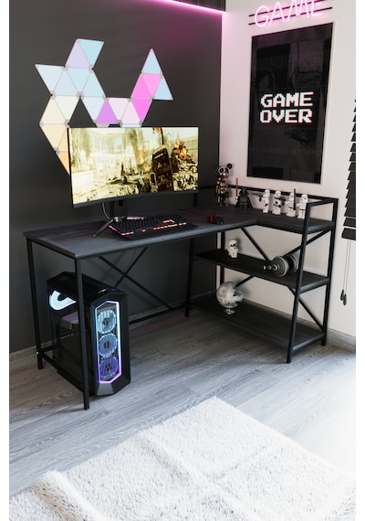 Siyah Oyuncu Masası, Çift Yön Kullanıma Uygun, Bilgisayar Masası, Gamer Masası, Gaming Masa, L Masa - Ss-l Siyah