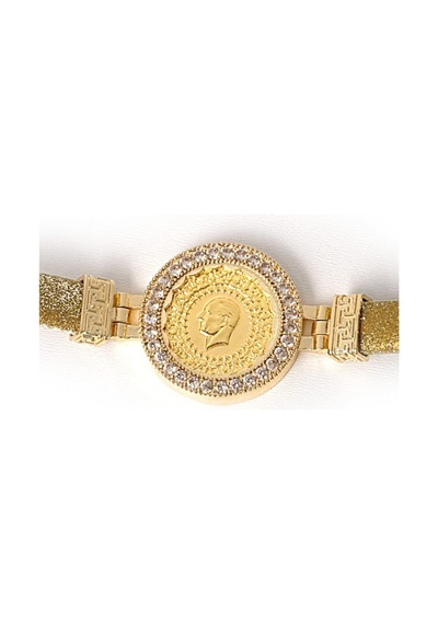 Kauçuklu Gold Simli Çeyrekli Bileklik Sarı