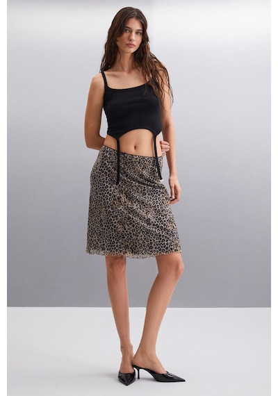 Ethıquet Inert Kadın Leopar Desenli Slim Fit Astarlı Leopar Desenli Etek