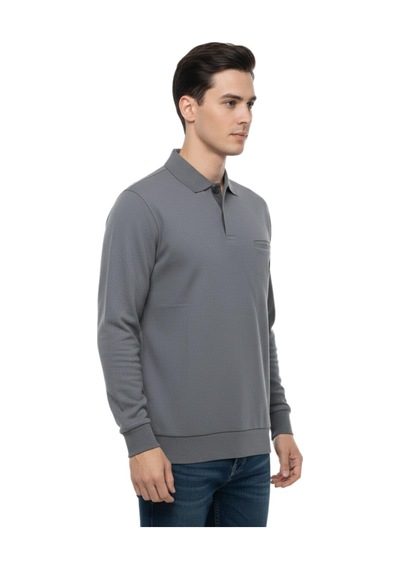 Baglan Erkek Büyük Beden Polo Yaka Cepli Selanik Sweatshirt Bgl-st04978 Gri