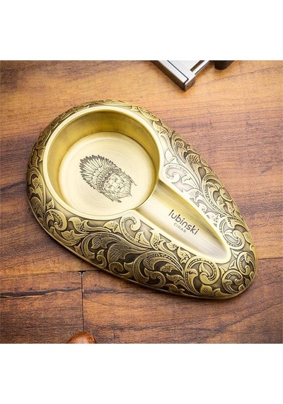 Lubinski Yeni Seri Lion İşleme Metal Tekli Puro Küllüğü - Gold Lb-815