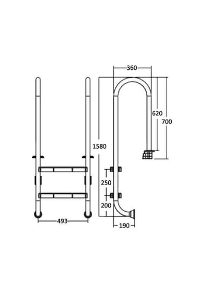WATERSHUT 3 Basamaklı MURO Model Paslanmaz Çelik Havuz Merdiveni