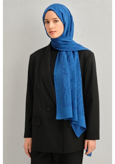 Armine Tencel İpek Kaligrafi Desen Şal 32115 Mavi