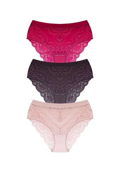 Cottonhill Dantelli Arkası Transparan Büyük Beden Bikini Külot 3'lü Paket Çok Renkli 2