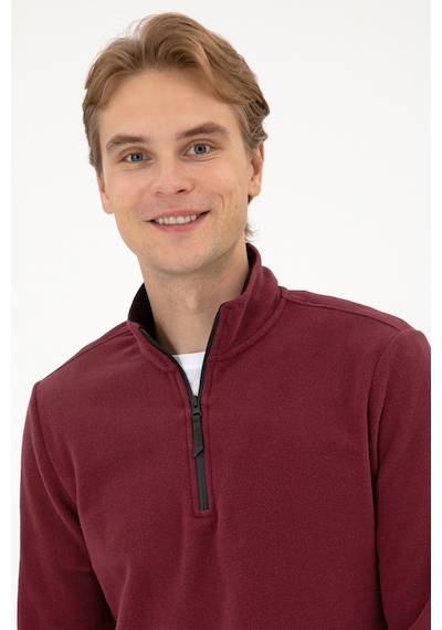 U.S. Polo Assn. Erkek Regular Fit Koyu Bordo Polar Yarım Fermuarlı Basic Sweatshirt 50313777-VR177