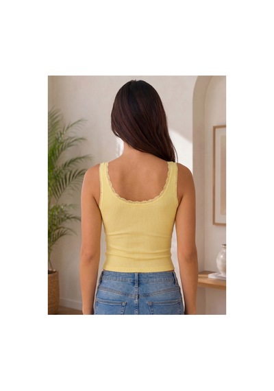 Sensu Kadın Dantel Askılı 2'li Viskon Crop Sarı