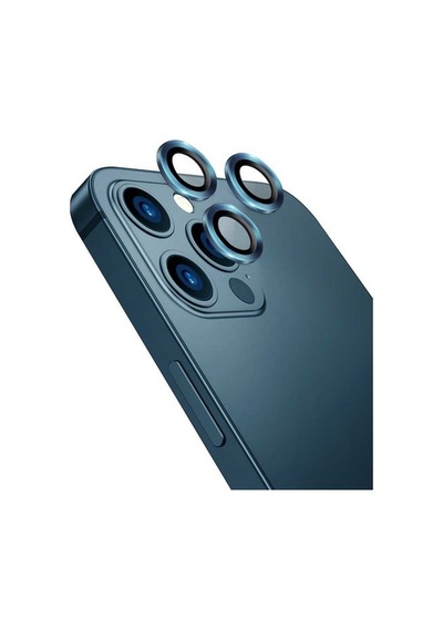 Apple Uyumlu iPhone 12 Pro Max Metal Çerçeveli 3'lü Kamera Lens Koruyucu-mavi