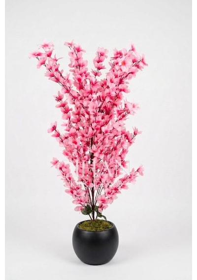 Yapay Pembe Sakura Kiraz Çiçeği Ağacı 120 Cm - Küre Plastik Saksılı 27x33 Cm Saksı Beyaz