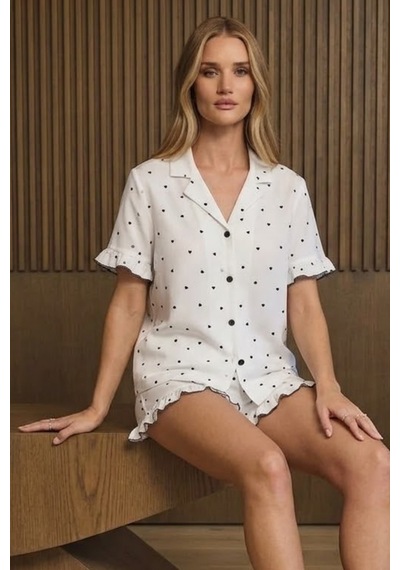 Kadın Casual Rahat Desenli Beyaz Pijama Takımı