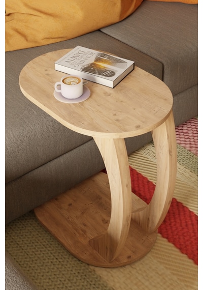Oval Atlantik Çam C Sehpa Modern,tekerlekli Yan Sehpa Salon, Ofis, Yatak Odası Atlantik Çam