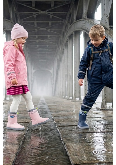 Hopfrög Rain Boots Süper Mat Pembe Suya Ve Soğuğa Dayanıklı Barefoot Çocuk Botu Pembe