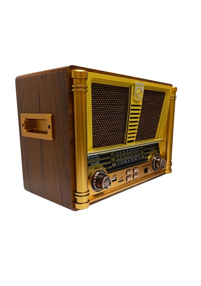 Gold Silver Gs-1350 Retro Ahşap Nostaljik Radyo Şarjlı Bluetooth Hoparlör 3 Bant Fm Am Sw Usb Tf Gold