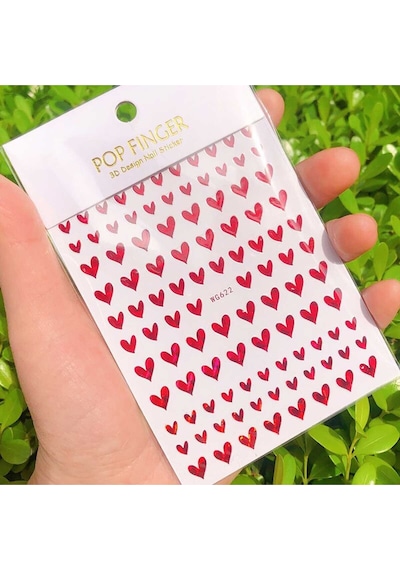 Kırmızı Kalpli Tırnak Sticker