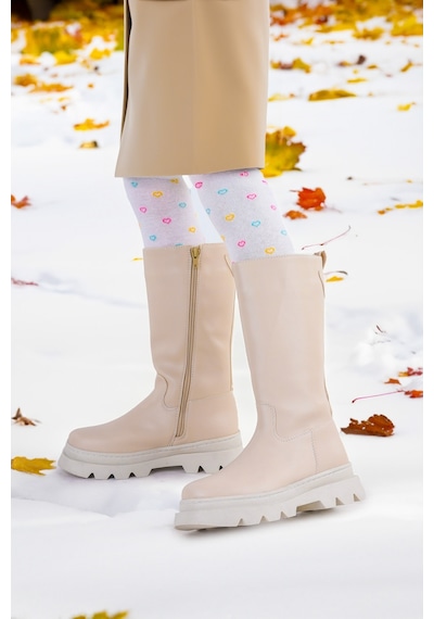 Kiko Kids 500 Uzun Fermuarlı Kız Çocuk Çizme Bot Bej