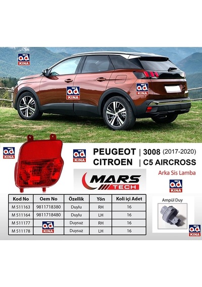 Mars M511178 Arka Sis Farı Sol P3008 17-20 C5 Aırcross Duysuz KNO-MARS-M511178