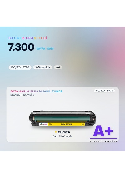 Hp 307a Ce742a Sarı Uyumlu Toner A Plus / Color Laserjet Cp5225 / Cp5225n / Cp5225dn