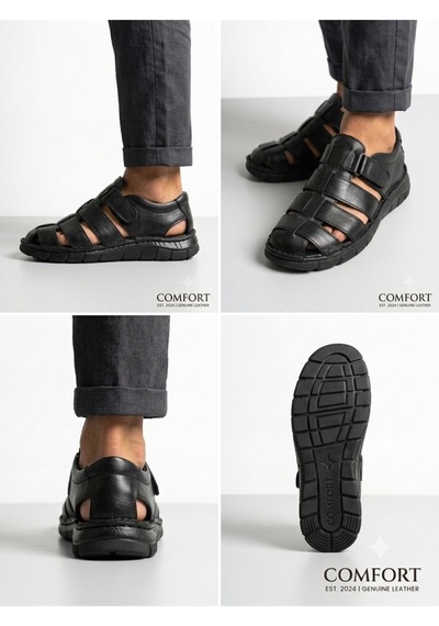 Ern Shoes İçi Dışı Hakiki Deri Ortopedik Erkek Terlik Sandalet Kahverengi