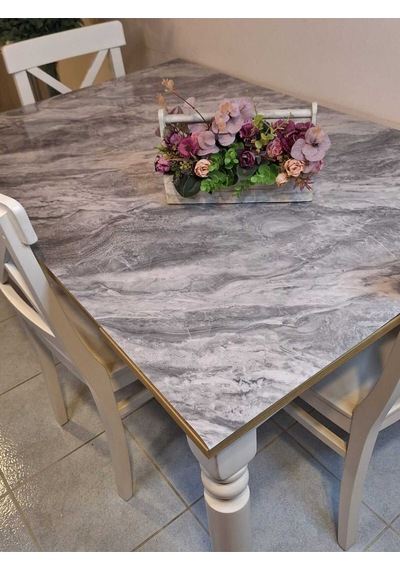 Kalın Pvc Masa Koruyucu 1.2 Mm Mika Örtü, 80 Cm En, Mermer Desen Gri