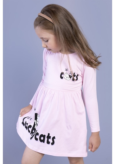 Toontoy Kız Çocuk Luckycats Baskılı Elbise Açık Pembe