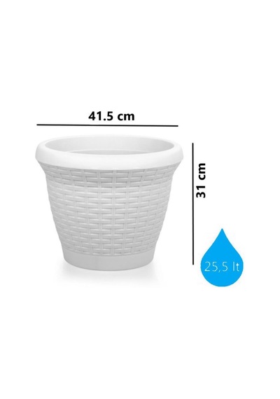 Omnipazar So-hs05 Plastik Hasır Desenli Saksı 25 Lt Kirli Beyaz 6 Adet