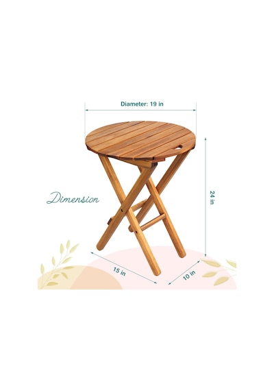 60x50x40 Cm Ahşap Katlanır Yuvarlak Kamp Masası Piknik, Bahçe Ve Balkon Kolay Taşımalı - Doğal Bambu Rengi Ahşap