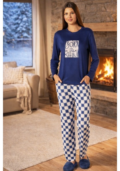 Remsa Kadın Termal Uzun Kol Pijama Takımı 4714 Lacivert01 Lacivert01