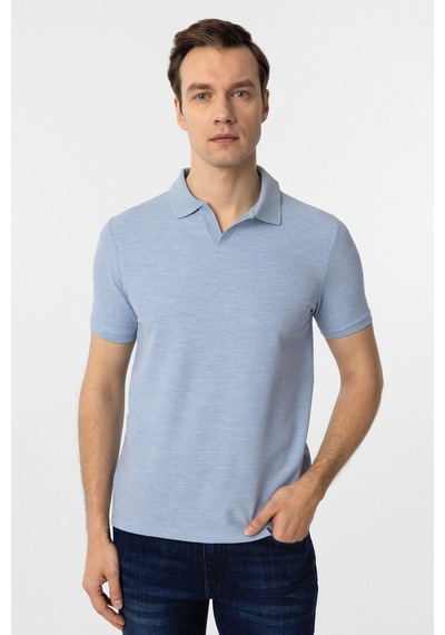 Süvari Regular Waffle Kumaş V Patlı Polo Yaka Nefes Alabilen T-shirt Buz Mavi