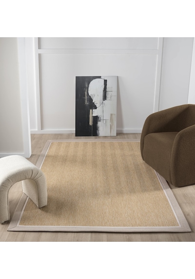 Mariesse Home Çift Bordürlü Hasır Dokulu Sisal Salon Mutfak Koridor Kesme Yolluk Dokuma Makine Halısı Çiftbördürlüsisal 665bej-krembej