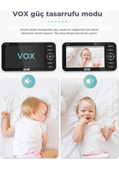 Ghb Bebek Monitörü 2 Kamera, 5 Inç 720p Hd Ekran, Vox Modu Kamera Sistemi