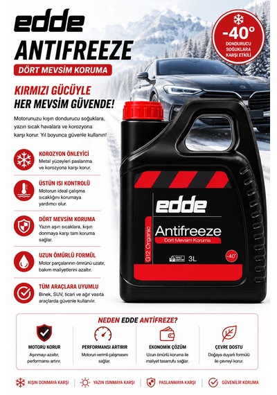 Edde Araba Araç Oto Antifriz Kırmızı 3l Dört Mevsim