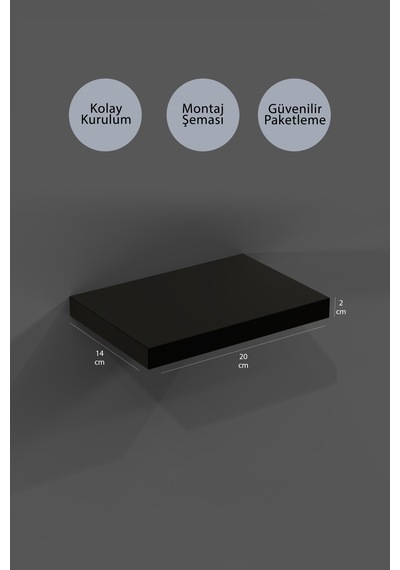 Yankı-BYEG 20 cm 3lü Mat Siyah Mdf Duvar Rafı Gizli Bağlantı Çiçeklik