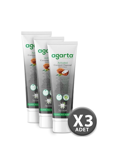 Agarta Doğal Hindistan Cevizi Özlü Aktif Karbon Diş Macunu 3 x 100 ML