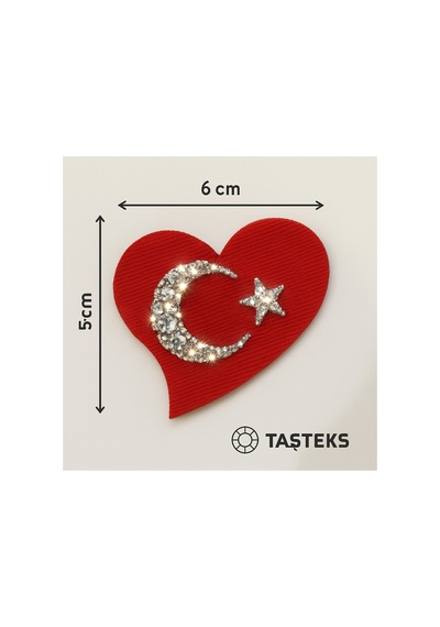 Taşlı Ütülenebilen Veya Sticker Olarak Kullanılabilen Kalp Türk Bayrağı