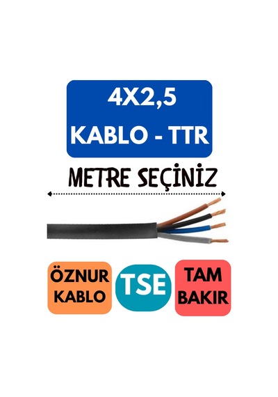 Öznur 4x2,5 Ttr Kablo Metre Seçenekli Siyah - 6 Metre