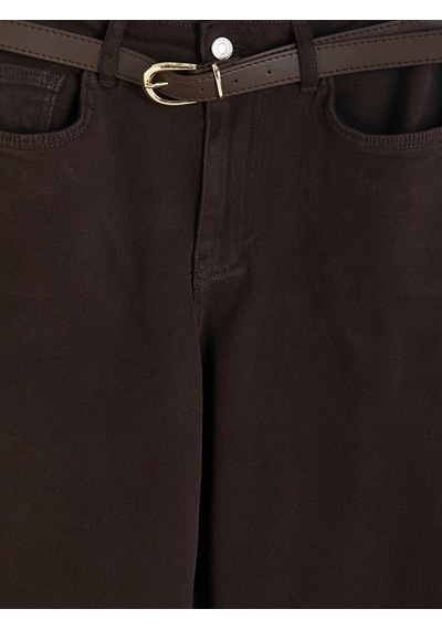 Lcwaıkıkı Classic Kahverengi Beli Kemerli Straight Fit Kadın Jean Pantolon