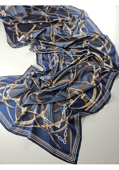 Miorel Scarfs Yeni Sezon Lv Kemer Desen Vual İpek Şal Yeni Sezon Silk Scarfs Shawl Hijab Fular Lacivert