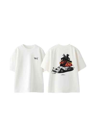 Thewert Car Created By Deathorgloryco Tasarım Sırt Baskılı Pamuk Beyaz Oversize T-shirt