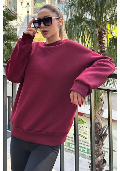 Madmext Bordo Bisiklet Yaka Basic Sweatshirt Mg1559 Bordo