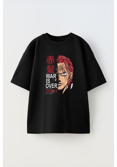 Thewert Unisex War İs Over Shanks Tasarım Baskılı Pamuk Sıyah Oversize T-shirt Siyah