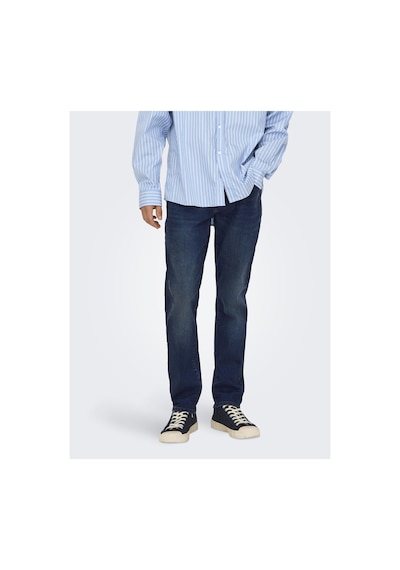 Only & Sons Dar Kesim Kot Pantolon Onsweft Orta Bel Normal Kesim Kot Pantolon Koyu Mavi Denim.