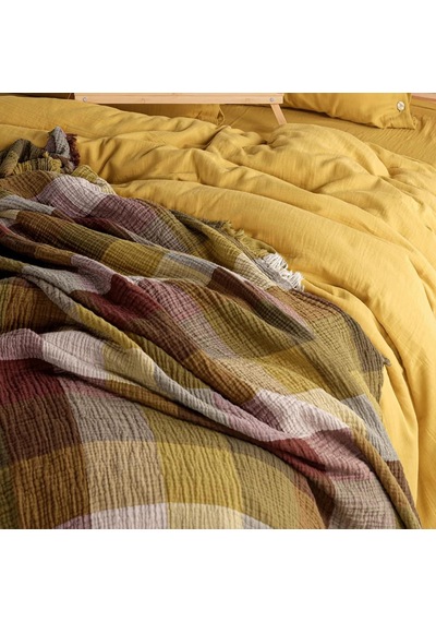 Müslin Yatak Örtüsü Çift Kişilik Battal Boy 240x260 Cm, 4 Katlı%100 Pamuk Yumuşak Boho Çizgili Yazlık Pike, Ek Diğer