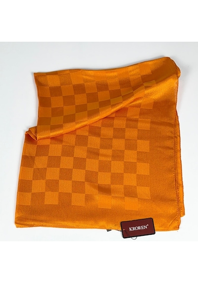 Kroren Krep Jakarlı Dama Desen Şal - 70 X 190 Orange