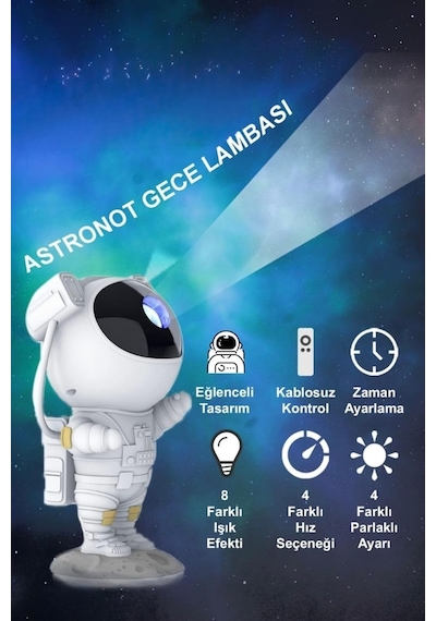 Tr Astronot Galaksi Projektör Kumandalı Gece Lambası Yıldız Ve Samanyolu Projeksiyon Işığı