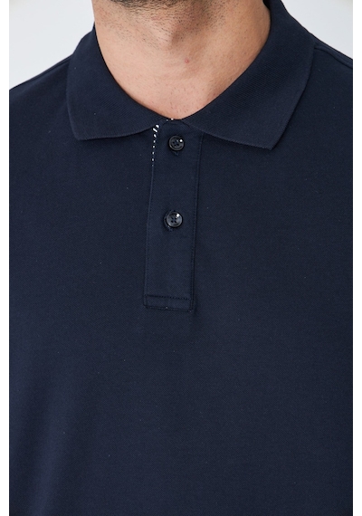 Lacivert Klasik Yaka Çift Düğmeli Polo Yaka T-shirt