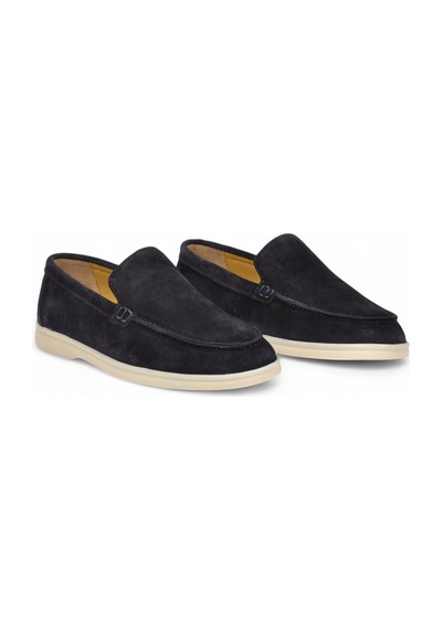 Komcero Lacivert Hakiki Deri Şık Rahat Espadril Erkek Casual Ayakkabı Loafer 6k020-217